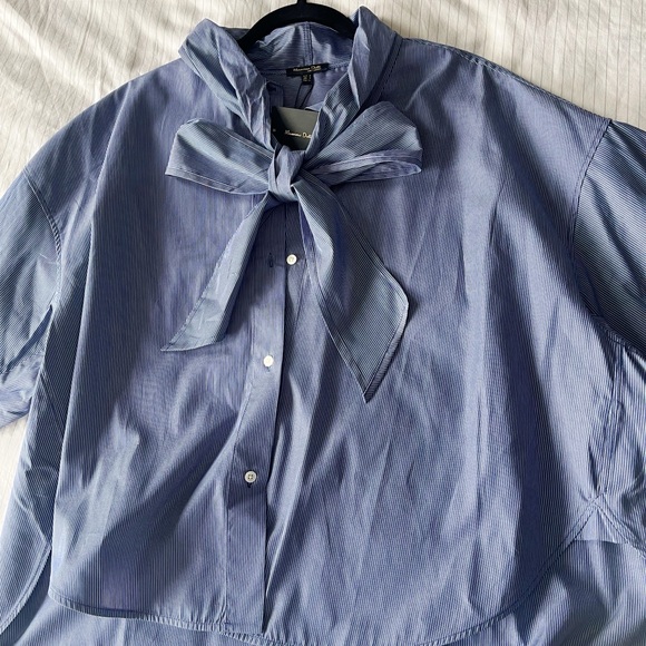 Massimo Dutti striped cotton shirt with neck tie (without tag!) - Picture 2 of 2